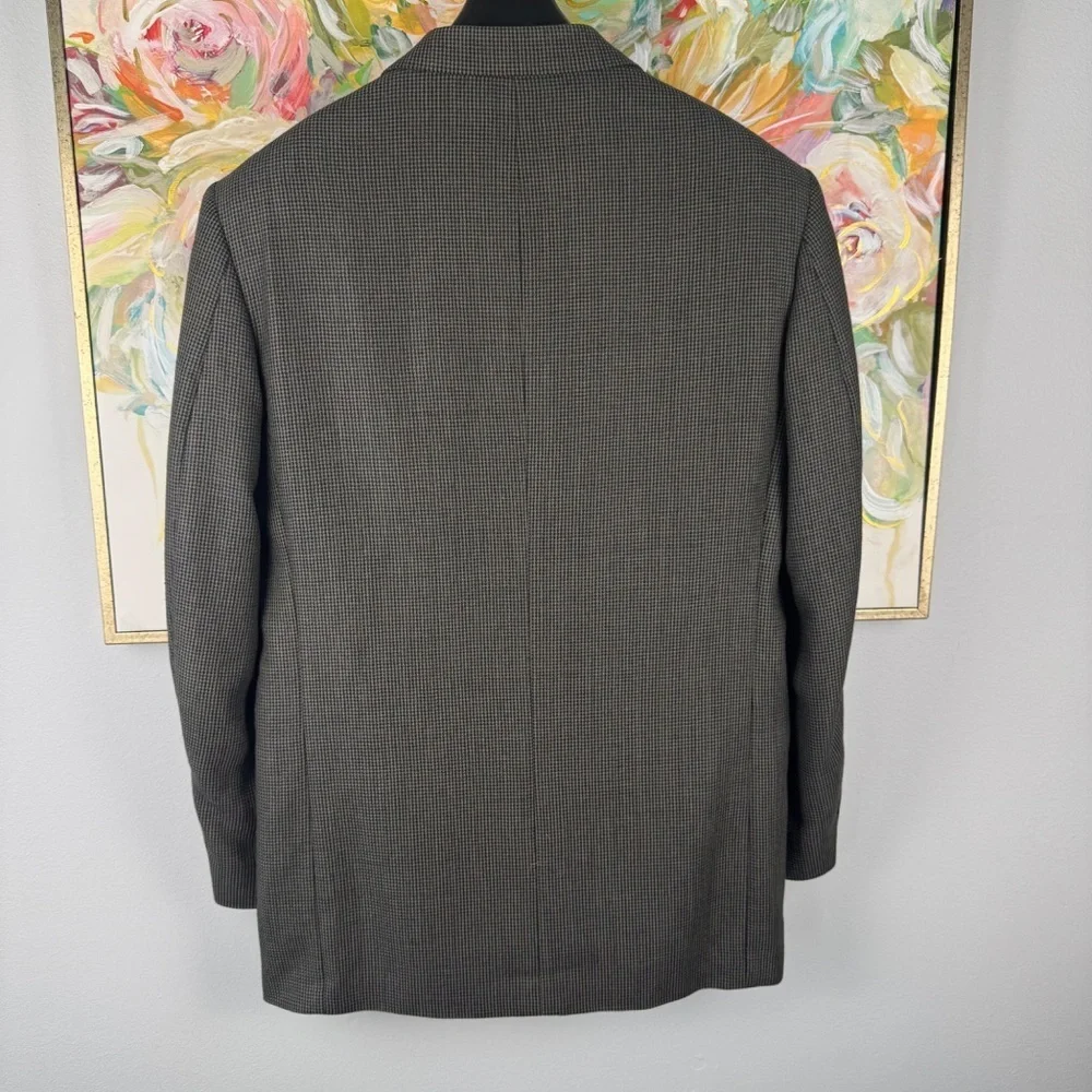 Oscar de la Renta 40L Wool Blazer Sport Coat Gray Houndstooth Classic 3-Button